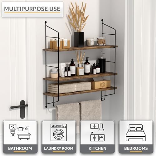 Sorbus 3-Tier Floating Shelves for Wall, Bathroom Storage & Decor (Brown)