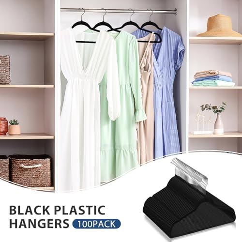 SUPER DEAL Velvet Hangers 100 Pack, Premium Clothes Hanger Slim Non-Slip Notched for Suit Coat Pants Dress 360 Degree Swivel Space Saving Heavy Duty for Closet, Black