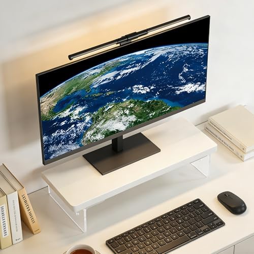 Computer Monitor Stands, Wood & Acrylic Computer Monitor Stand, Desk Monitor Stand Underneath Storage For Office, Home, 