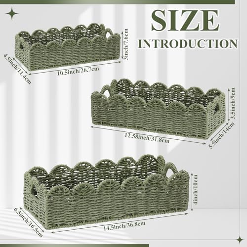 Boao 3 Pcs Boho Storage Wicker Baskets Handmade Woven Decorative Paper Rope Baskets for Organizing with Handle Counterto
