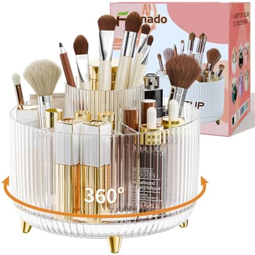 fanado 360° Rotate Makeup Brush Holder Organizer, Makeup Organizers Countertop, Makeup organization and Skincare Storage