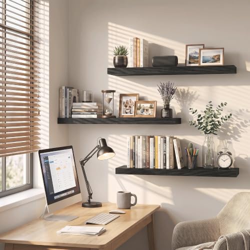 Floating Shelves 30 Inch, Wall Mounted Wood Shelf Set of 3, 8" Deep Shelf