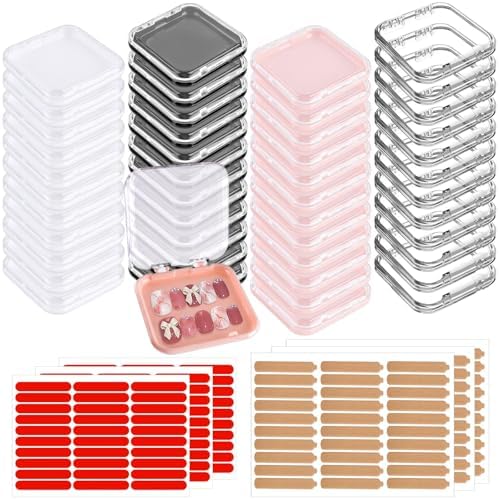 48 Sets Press On Nail Storage Box, Artificial Nail Display Case Acrylic Nail Boxes Press On Nail Packaging Box, Adhesive