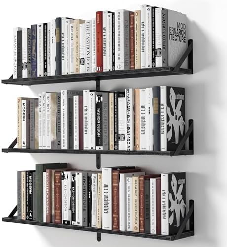 Heimlove Floating Shelves for Wall, 32 Inch Long Wood Floating Shelves Set of 3, Wall Mounted Hanging Shelf for Bathroom