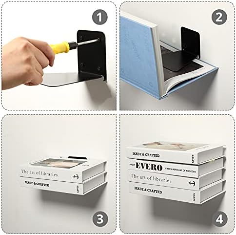 Jetec 6 Pack Invisible Bookshelf Wall Mounted Metal Heavy Duty, Black
