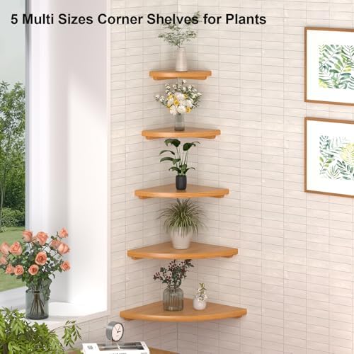 Gieanoo Corner Floating Shelf 7inch Solid Oak Wood Floating Corner Shelf with Wire Hole Corner Wall Mount Storage Displa