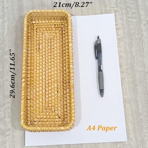 1PCS Handmade Rattan Bathroom Vanity Tray Wicker Toilet Tank Basket Natural Storage Bin Organizer for Bathroom Kitchen C