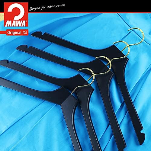 MAWA by Reston Lloyd, European Wooden Hanger, Beech Wood Straight Hanger with Shoulder Notches, Rotating Gold Hook, Blac