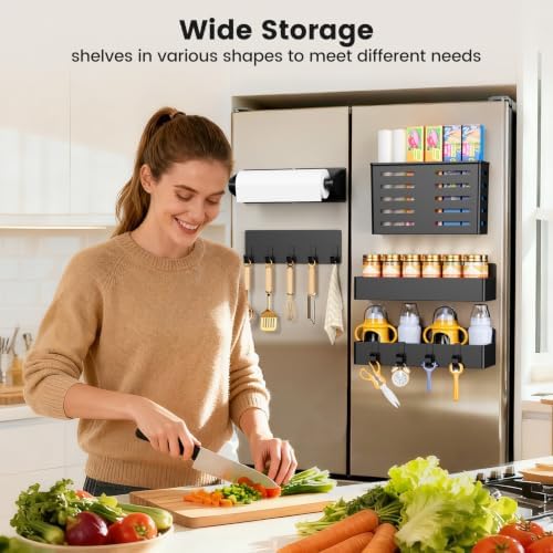 Mystozer Magnetic Spice Rack for Refrigerator Black, 5 Pack