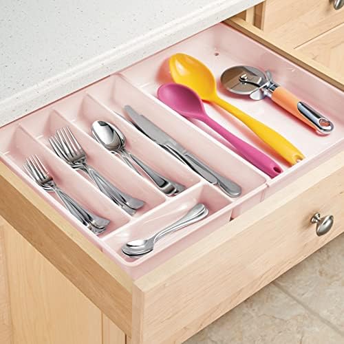mDesign Adjustable, Expandable Plastic Kitchen Cabinet Drawer Storage Organizer Tray - for Storing Organizing Cutlery, S