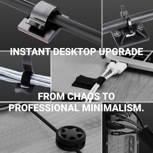 Hexcal 288-Piece Cable Management Kit - All-in-One Desk Organizer Set with Cable Sleeves, Silicone Clips, and Adhesive T