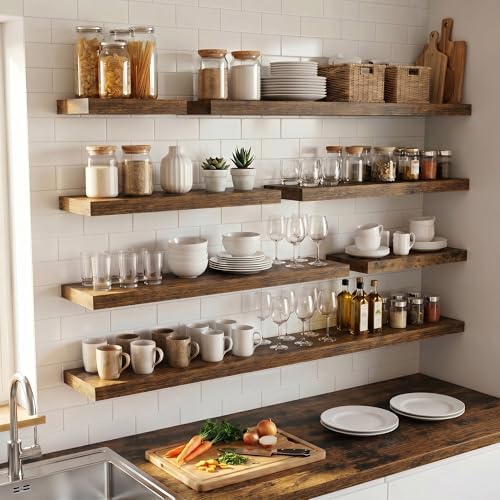 24 Inch Floating Shelves for Wall, 6.5"D Wood Storage Shelves, Brown Finish