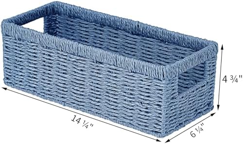 Vagusicc Wicker Storage Basket, Paper Rope Wicker Baskets with Handles, Toilet Paper Basket for Toilet Tank Top, Small Wicke Baskets for Organizing Shelves, 2-Pack, Blue