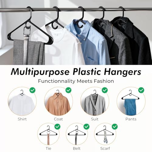 HOUSE DAY Heavy Duty Plastic Hangers 38 Pack - Thick Black Clothes Hangers
