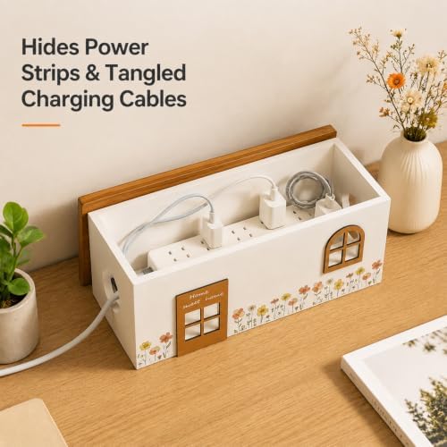 Wood Cable Management Box, Cord Hider & Organizer for Power Strip