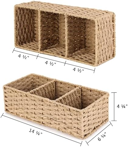 Vagusicc 3-Section Wicker Baskets for Shelves, Hand-Woven Round Paper Rope Wicker Storage Basket, Toilet Paper Basket fo
