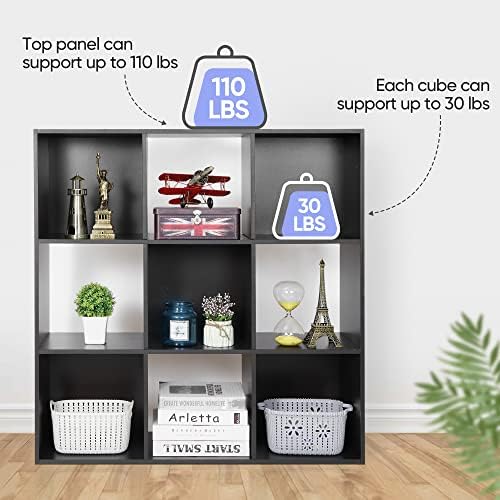 JupiterForce 9 Cube Storage Organizer Wooden Display Shelf W/ 5 Removable Back Panels, Customizable Bookcase Bookshelf f