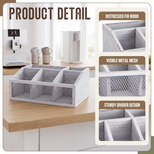 Yalikop White Wooden Coffee Bar Organizer, No Assembly, Farmhouse