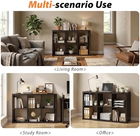 WannabeMyself【2026 Wooden Thick Frame】 6 Cube Storage Organizer with Anti-Tipping Kits, Reversible Open Back Book Shelf,