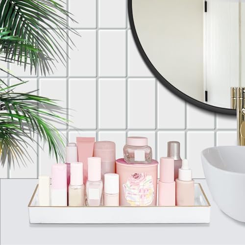 MAONAME White Bathroom Tray, Rectangular Toilet Tank Trays with Handles