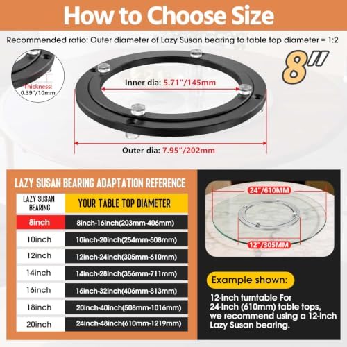 Lazy Susan Hardware 8" Heavy Duty Black Turntable Bearing Swivel Base Kit
