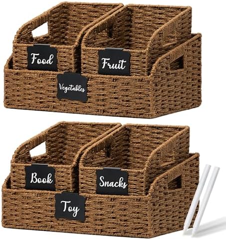 Pantry Baskets for Organizing,Wicker Storage Bins,3Pack,Brown-2Set