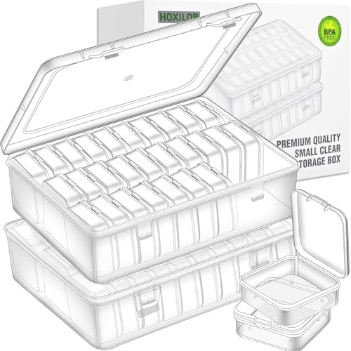 Bead Organizer Box, 60pcs Small Clear Plastic Storage Containers, Craft Storage Box Features Hinged Lid and Labels, Mini