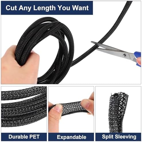 uxcell 20 Ft - 1/8 Inch Split Sleeving, Braided Cable Sleeving, PET Cable Management Wire Sleeve Cord Protector, Wire Wr