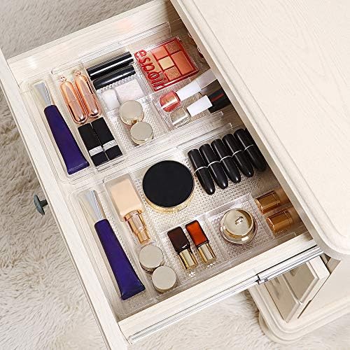 Oubonun Expandable Shallow Vanity Plastic Makeup Drawer Organizers, 4 Pack