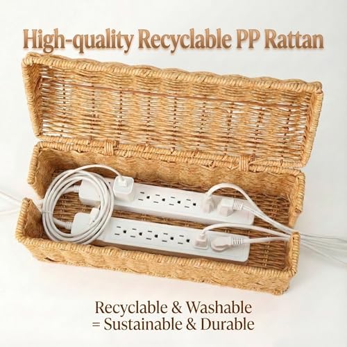 PP Rattan Cable Management Box to Hide Cords and Power Strip