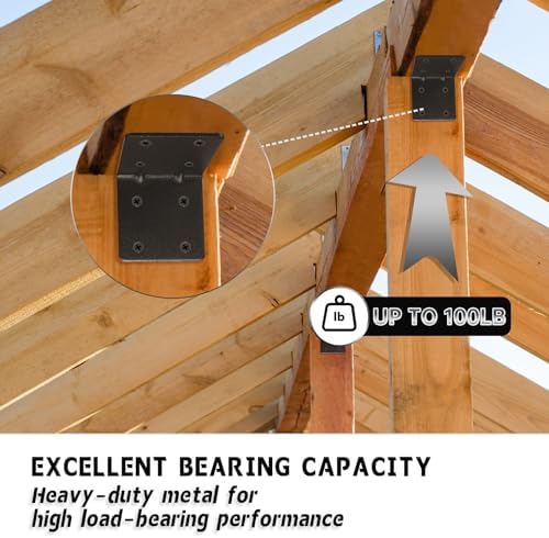 4 Pack L Brackets for Wood Matte Black Strong Corner Brace, Ribbed Corner Brackets for Wood Projects Furniture Fix and R