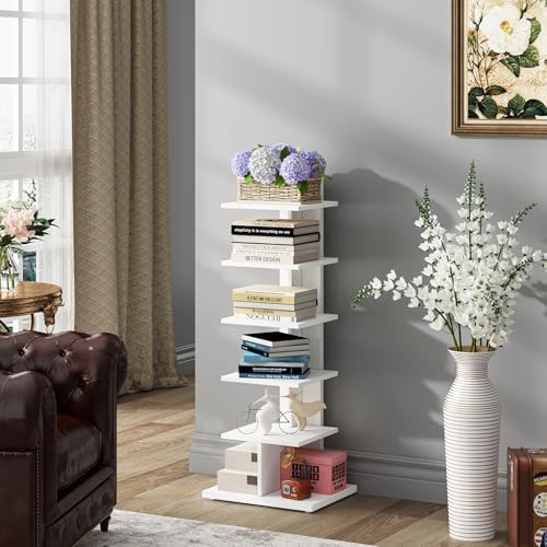 TUTOTAK Book Shelf, Narrow Spine Bookshelf, 6-Tier Bookcase for Small Space