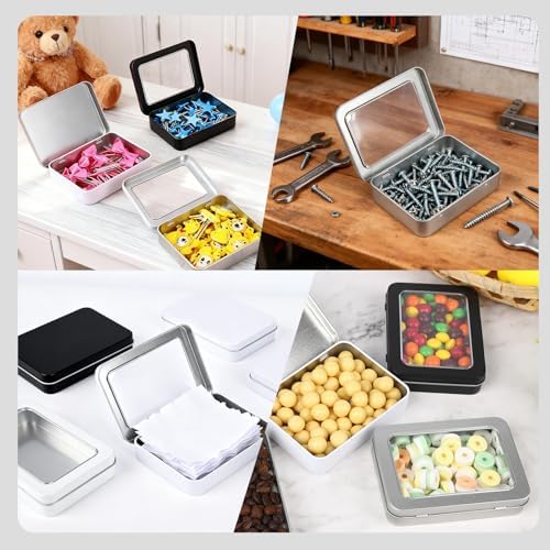 24 Pack Metal Storage Organizer Tins, Silver, 4.5 x 3.3 x 0.87 inches