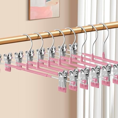 Pants Hangers with Clips Skirt Hangers, 12 Inch 10 Pack, Pink