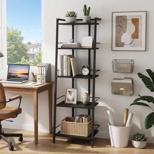 MAHANCRIS 5-Tier Book Shelf, Ladder Shelf, Bookcase, Ladder Shelving Unit