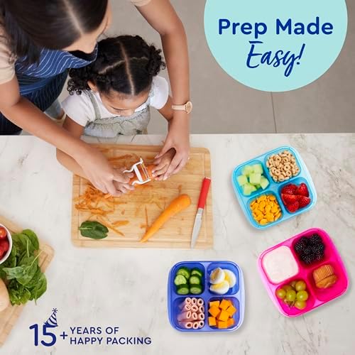 Bentgo Easyboxes 4-Compartment Snack Containers - 4 Trays & 4 Custom-Fit Lids to Seal in Freshness Reusable Food Storage & Meal Prep Bento BPA-Free Containers (Jewel Brights 10-Pack)
