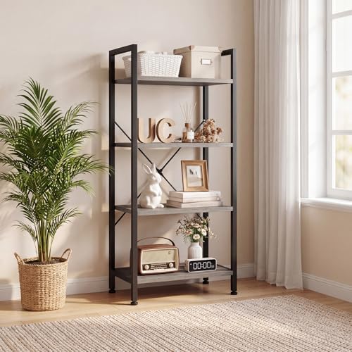 Sweetcrispy 4 Tier Bookshelf, Bookcase with Shelves, Wood Grey