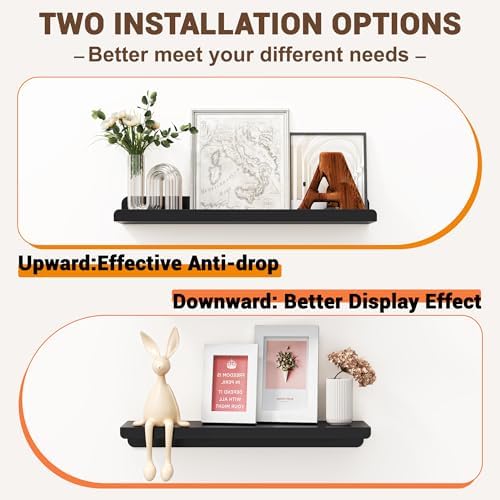 Qukaka 15" Floating Shelves for Wall, 3 Pack Pure Black Display Ledges