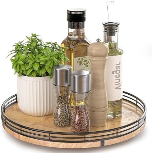AMH 12-Inch Farmhouse Oak Lazy Susan Organizer
