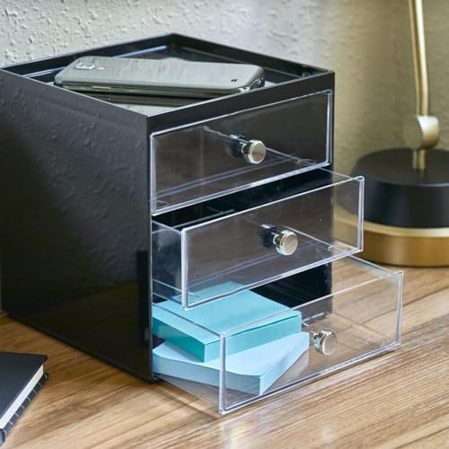 mDesign Makeup Organizer Storage Station Cube with 3 Drawers for Bathroom Vanity, Cabinet, Countertops - Holds Lip Gloss
