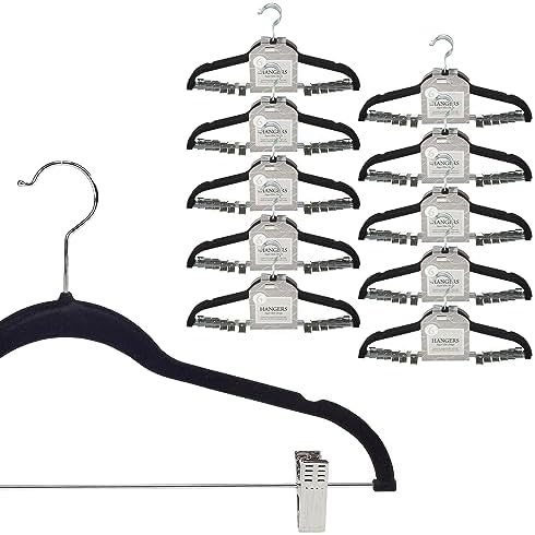 Simplify 60 Pack Velvet Hangers with Clips | Skirt and Pants | Slim Space Saving | Closet Organization | Non-Slip | Prevent Creases | Swivel Neck | Durable | Black