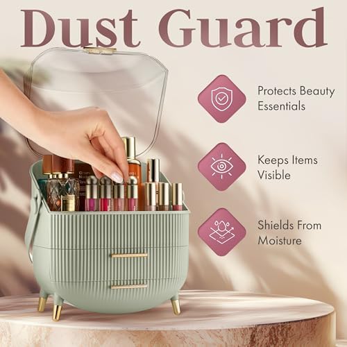 Covered Makeup Cosmetic Countertop - Large Cosmetic Organizer - Trendy Oval Shape Storage for Skin Care Organizer - Clea