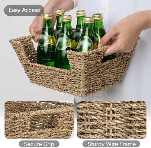 StorageWorks Wicker Storage Baskets for Shelves, Pantry Baskets, Seagrass