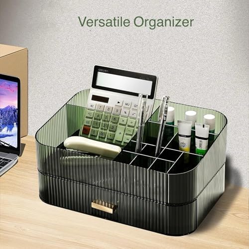 Makeup Organizer for Vanity, Large Desk Organizer with Stackable Drawer for Cosmetics, Skincare, Lipsticks, Eyeshadow Pa