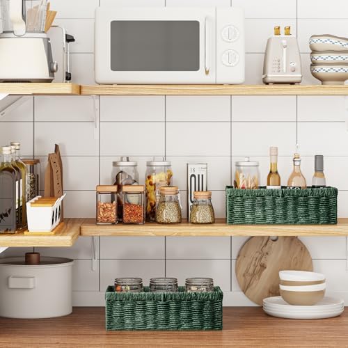Vagusicc Wicker Storage Basket, Paper Rope Wicker Baskets with Handles, Toilet Paper Basket for Toilet Tank Top, Small Wicker Baskets for Organizing Shelves, 2-Pack, Green