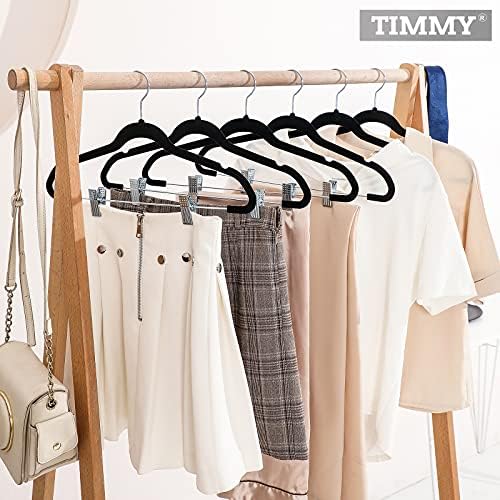 TIMMY 30 Pack Velvet Pants Hangers with Adjustable Clips, Black, Non-Slip