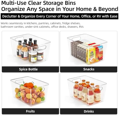 8 Pack Clear Plastic Storage Bins, Pantry Organizing Bins , XL