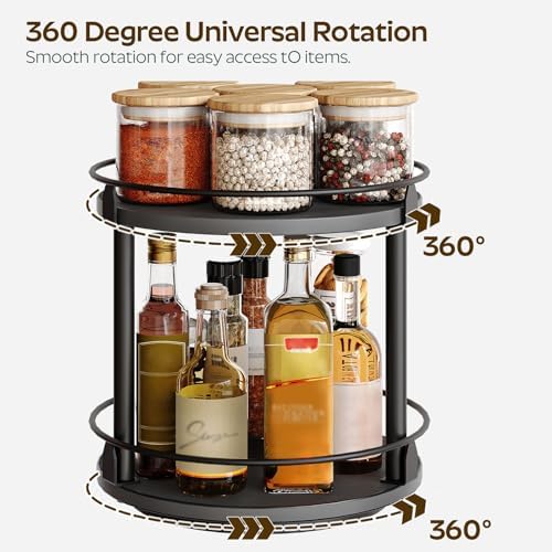 YATINEY Lazy Susan Organizer, Rotating Spice Rack, 2 Tier Spice Turntable Organizer, Industrial Turntable Spice Holder, 