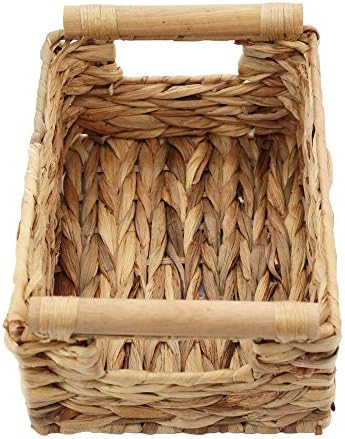 Natural Woven Water Hyacinth Storage Basket with Wood Handles, Large