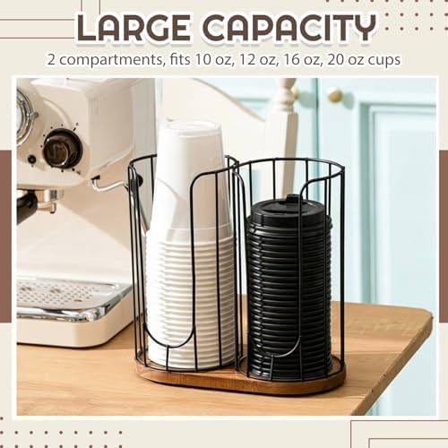 Geelin 18oz Adjustable Coffee Cup Dispenser with Wooden Base, Cup and Lid Holder, Cups Holder Organizer for Coffee Pod S